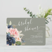セージグリーンネイビーフローラブライダルシャワー 招待状 (スタンド正面)