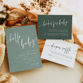 セージグリーンハローベビーモダンベビーシャワー招待状 招待状