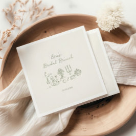 セージグリーンハンドドロッドブライダルブランチ スタンダードカクテルナプキン