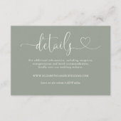 セージグリーンハートスクリプトウェディング詳細 エンクロージャーカード (正面)