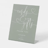 セージグリーンハートスクリプトカード＆ギフト 台座サイン (正面)