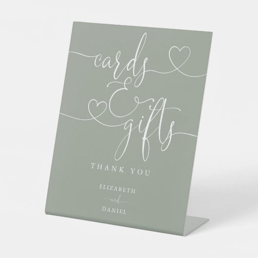 セージグリーンハートスクリプトカード&ギフト 台座サイン (正面)