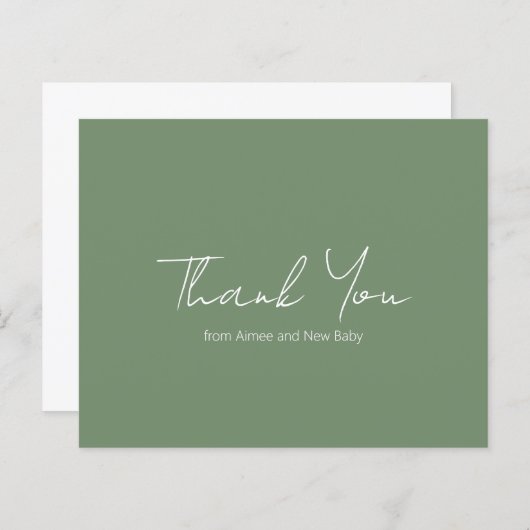 セージグリーンバジェットベビーシャワーサンキューカード (正面/裏面)
