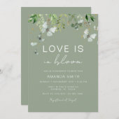 セージグリーンバタフライラブイン開花ブライダルシャワー 招待状 (正面/裏面)