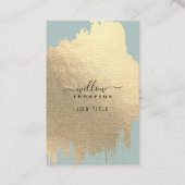 セージグリーンバラゴールドフォイルブラシストロークQRコード 名刺 (正面)