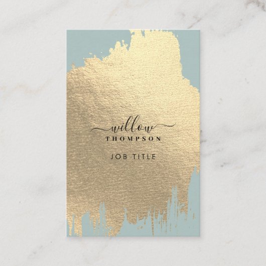 セージグリーンバラゴールドフォイルブラシストロークQRコード 名刺 (正面)