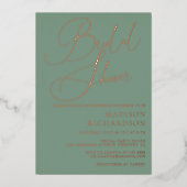 セージグリーンバラゴールドフォイルモダンブライダルシャワー 箔招待状 (正面)