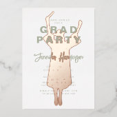 セージグリーンバラゴールドフォイル卒業パーティー 箔招待状 (正面)