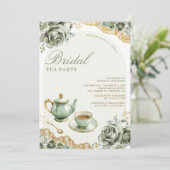 セージグリーンバラフローラティーパーティーブライダルシャワー 招待状 (スタンド正面)