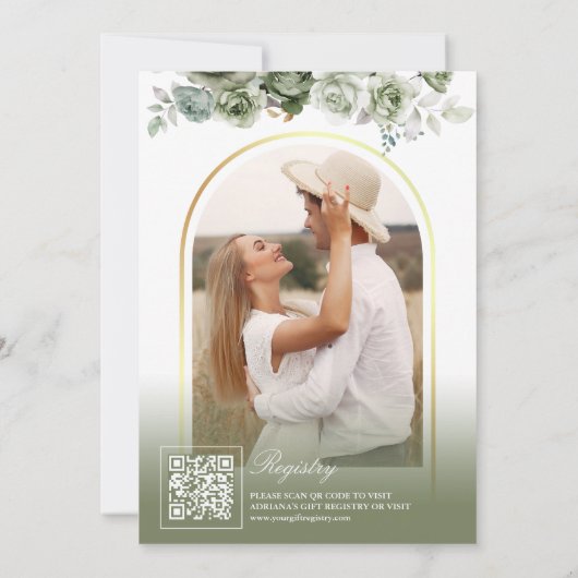 セージグリーンバラフローラティーパーティーブライダルシャワー 招待状 (裏面)