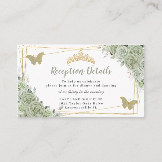 セージグリーンバラフローラ金ゴールドキンセニェラ披露宴 エンクロージャーカード (正面)