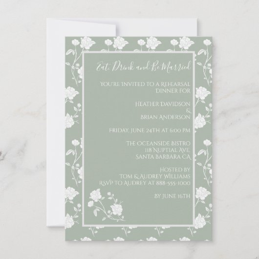 セージグリーンバラリハーサルディナー招待状 招待状 (正面)