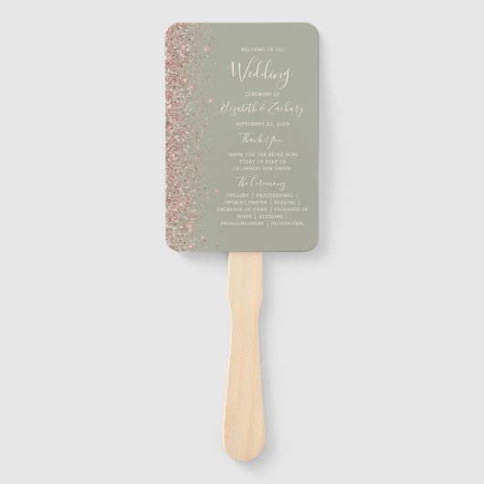 セージグリーンバラ金ゴールドグリッターエッジ結婚式 プログラム ハンドファン (正面)