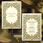 セージグリーンバロックフローラモチーフフェイク金ゴールド 招待状