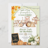 セージグリーンバーンアニマルズリトルカボチャ誕生日 招待状 (正面)