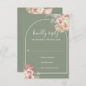 セージグリーンパンパスグラスアーチフローラモノグラム 出欠カード (正面/裏面)