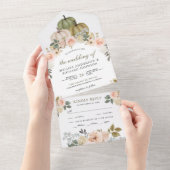 セージグリーンパンプキンアンドダスティピーチ結婚フローラ オールインワン招待状 (貼ってはがせる)