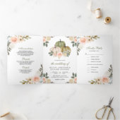 セージグリーンパンプキンアンドダスティピーチ結婚フローラ 三つ折り招待状 (内部)