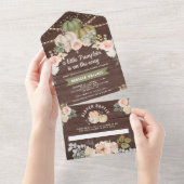 セージグリーンパンプキンピーチフローラウッドベビーシャワー オールインワン招待状 (貼ってはがせる)