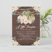 セージグリーンパンプキンピーチフローラウッドベビーシャワー 招待状 (スタンド正面)