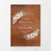 セージグリーンパンプキンピーチフローラテラコッタ結婚ズ 三つ折り招待状 (カバー)
