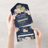 セージグリーンパンプキンピーチフローラネイビーベイビーシャワー オールインワン招待状 (貼ってはがせる)