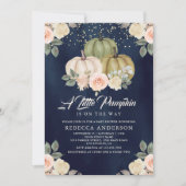 セージグリーンパンプキンピーチフローラネイビーベイビーシャワー 招待状 (正面)