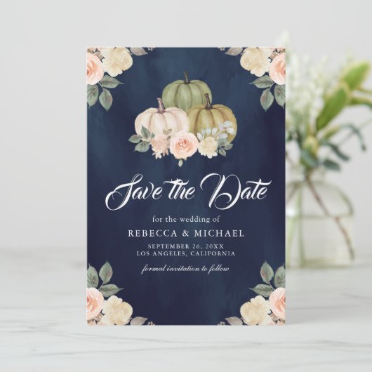 セージグリーンパンプキンピーチフローラネイビー結婚ズ セーブザデート (スタンド正面)