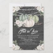 セージグリーンパンプキンフローラ秋ウッドブライダルシャワー 招待状 (正面)