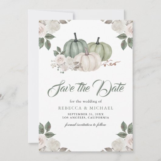 セージグリーンパンプキン結婚フローラ セーブザデート (正面)