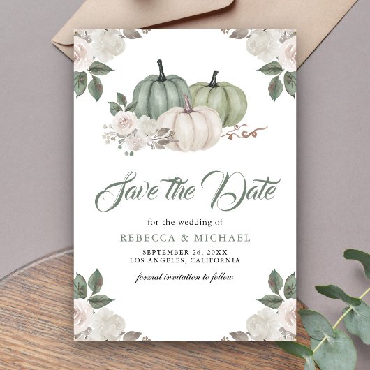 セージグリーンパンプキン結婚フローラ セーブザデート