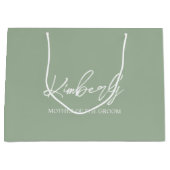 セージグリーンパーソナライズされたウェディングパーティー名 ラージペーパーバッグ (正面)