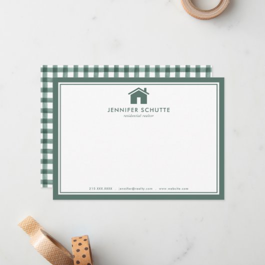 セージグリーンパーソナライズされたプ実在リド不動産業者 ノートカード (正面/裏面インサイチュ)