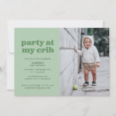 セージグリーンパーティーアットマイクリブ1st誕生日パーティー 招待状 (正面)