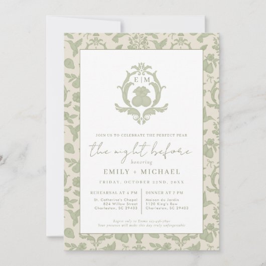 セージグリーンパーフェクトナシナイトウィディナー招待状 招待状 (正面)