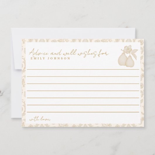 セージグリーンパーフェクト梨ブライダルシャワーアドバイスカード 招待状 (正面)