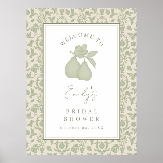 セージグリーンパーフェクト梨ブライダルシャワーポスターサイン ポスター (正面)