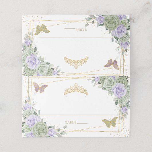 セージグリーンパープルバラフローラキンセアニラ誕生日 プレイスカード (外部開封)