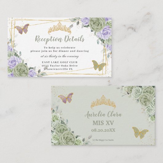 セージグリーンパープルフローラクインセアニラ披露宴 エンクロージャーカード (正面/裏面)