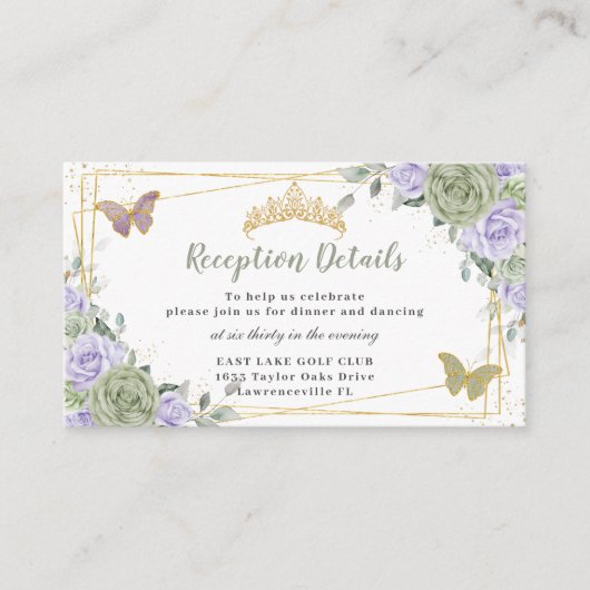 セージグリーンパープルフローラクインセアニラ披露宴 エンクロージャーカード (正面)