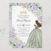 セージグリーンパープルフローラプリンセスガウンキンセアニラ 招待状 (正面/裏面)