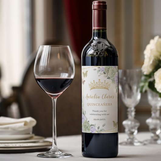 セージグリーンパープルフローラ金ゴールドキンセアニラ誕生日 ワインラベル