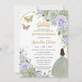 セージグリーンパープルラベンダーフローラ金ゴールドキンセアニラ 招待状 (正面)