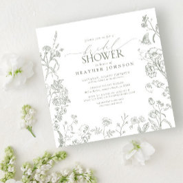 セージグリーンビクトリアンフローラエレガントブライダルシャワー 招待状