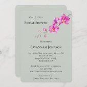 セージグリーンピンクオーキッドフローラブライダルシャワー 招待状 (正面/裏面)