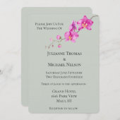 セージグリーンピンクオーキッド結婚フローラ 招待状 (正面/裏面)