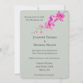 セージグリーンピンクオーキッド結婚フローラ 招待状 (正面)