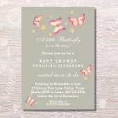 セージグリーンピンクピーチバタフライベビーガールシャワーI 招待状