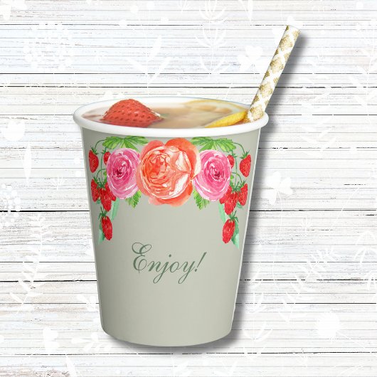 セージグリーンピンクピーチピーニーブライダルブランチ 紙コップ