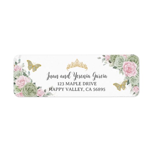 セージグリーンピンクフローラキンセアニェラ差出人住所 ラベル (正面)